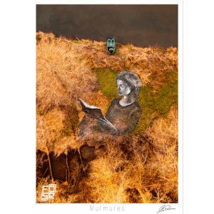 Œuvre "Murmures" de FOSR – création contemporaine de land art, personnage en lecture.